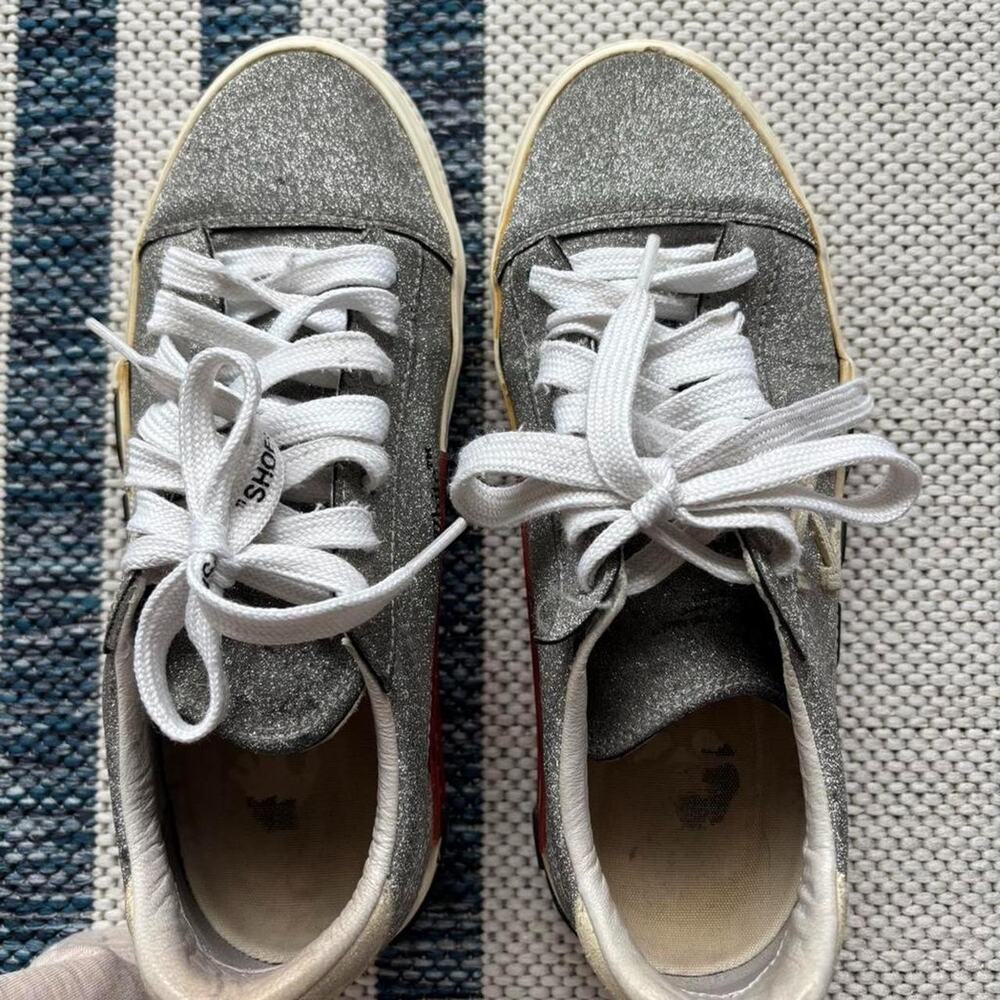 Off White vulcan silver glitter sneakers SZ 38